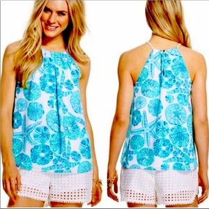 Lilly Pulitzer for Target Aqua Floral Halter Top SZ XL